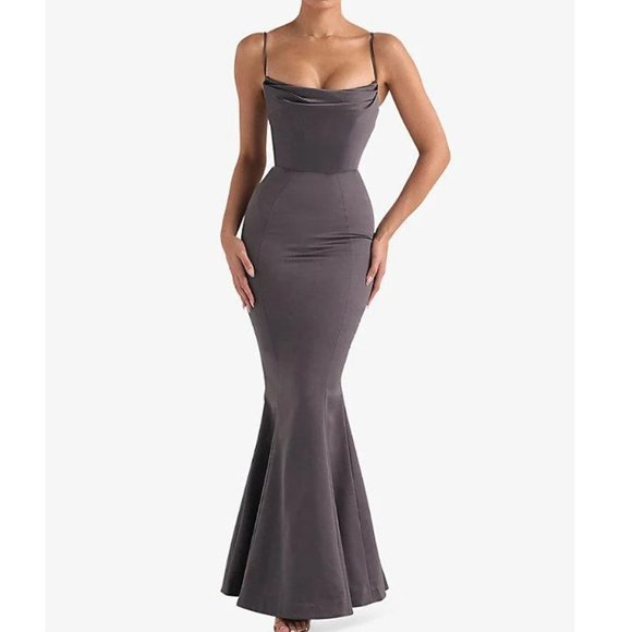 House of CB Dresses House Of Cb Violette Satin Mermaid Gown Dark Grey Poshmark